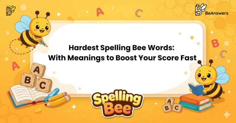 Visual showing Hardest Spelling Bee Words concept with letters and patterns used to find complex hidden words in puzzle solving